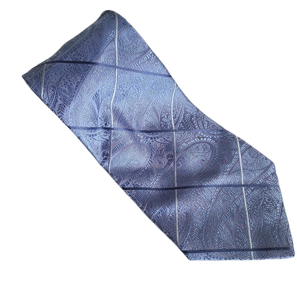 Metropolitan Lord & Taylor Silk Tie Blue Striped Paisley Mens Necktie Business